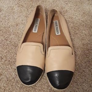 Steve Madden black/tan cap toe leather espadrille